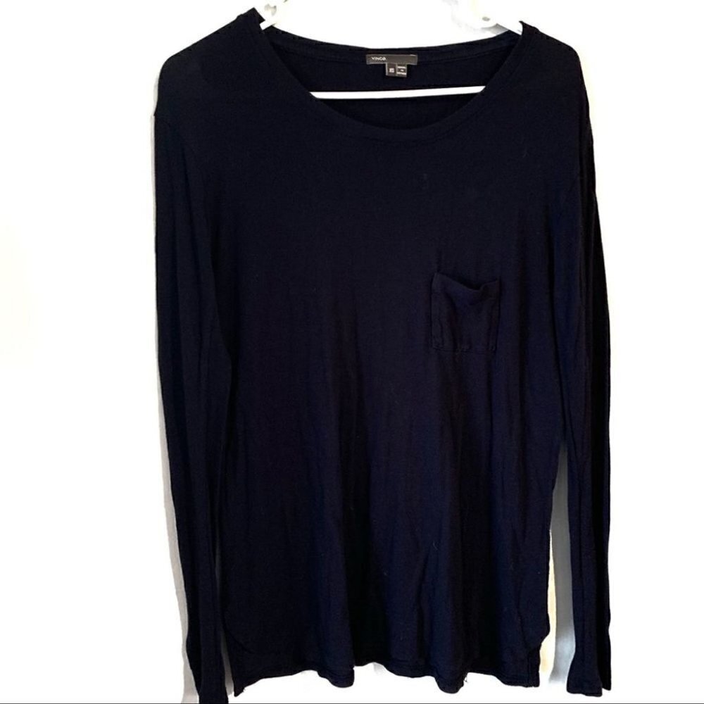 Vince Long Sleeve Cobalt Blue Pocket Tee shirt